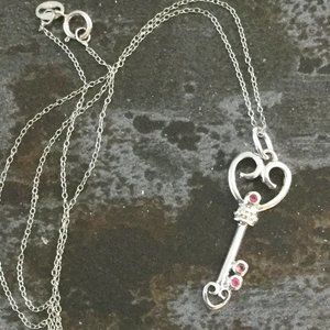 Vintage RSI 925 Sterling Silver Key Heart Pendant Chain Italy